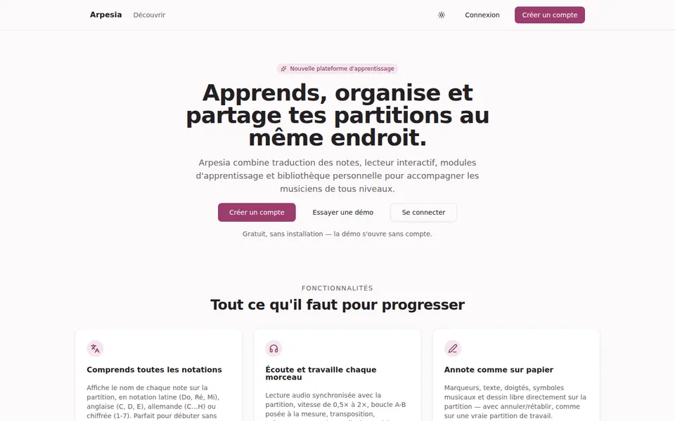 Page d'accueil d'Arpesia
